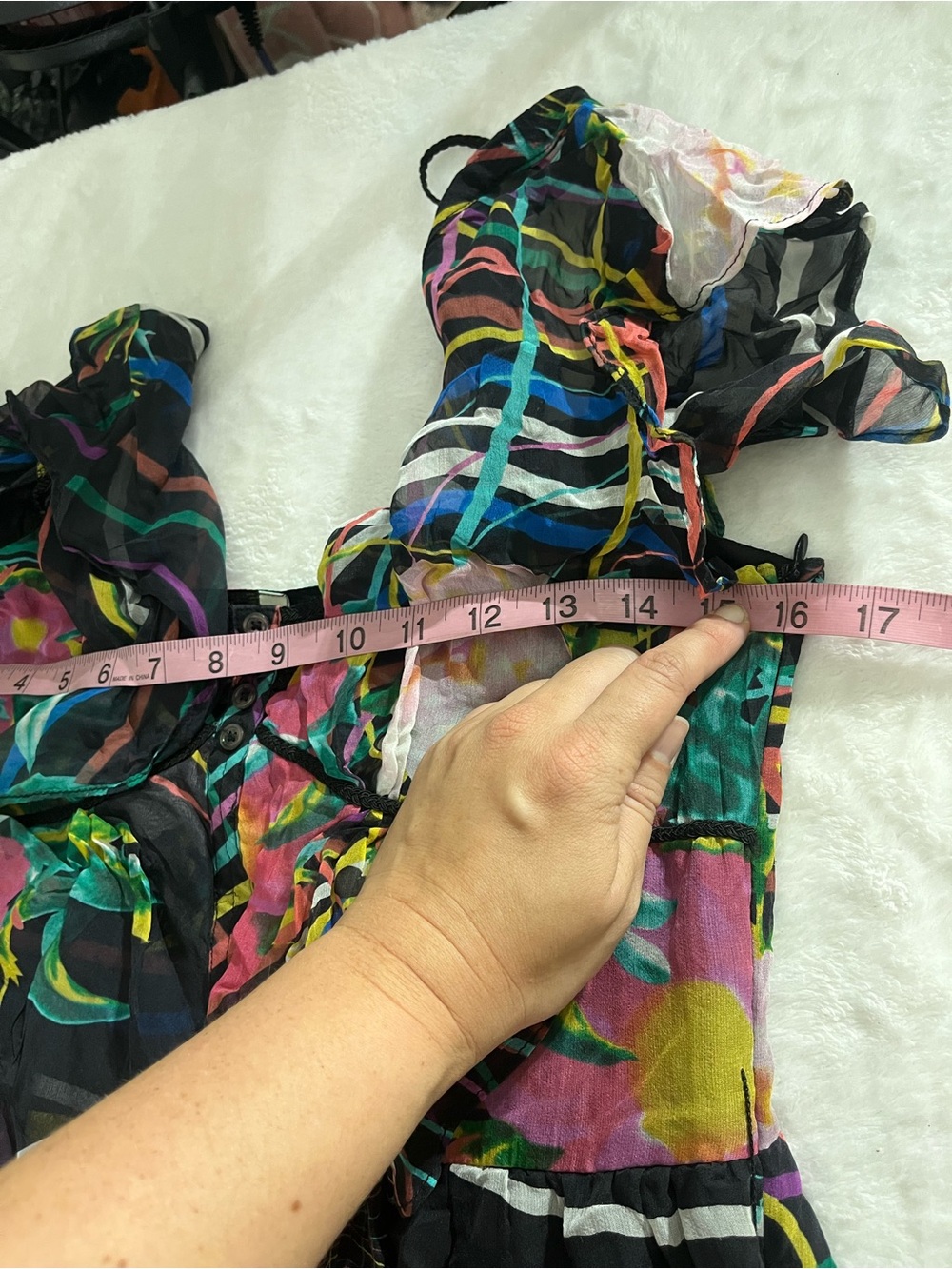 100% Silk Mini Dress Abstract Ark & Co Multicolor Ruffled Chiffon Whimsical Fun - Picture 9 of 16